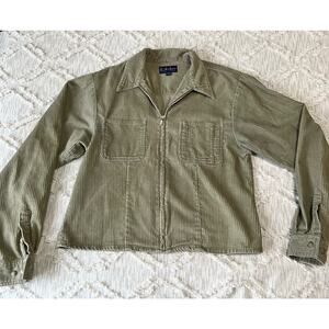 Retro BKLE Jeanswear Olive Corduroy Cropped Zip Up Collared Size Large Shacket